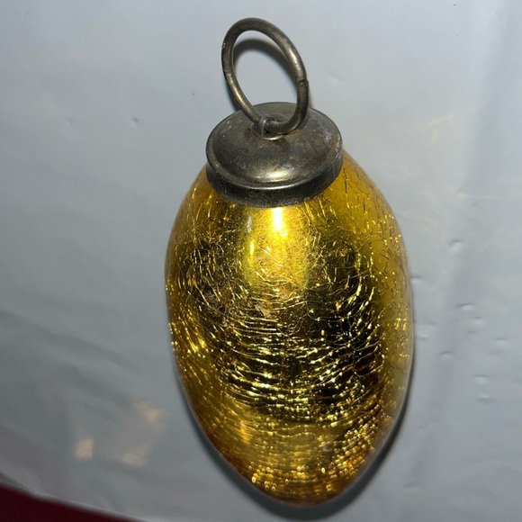 GOLD Bulb Ornament Mercury Glass crackled shiny Long vintage metal loop top Xmas - Picture 11 of 16